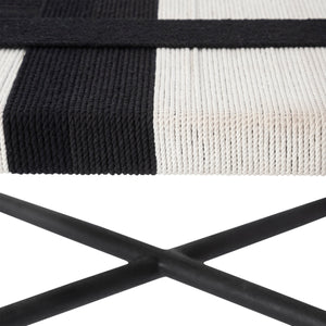 Plex stool by Renwil featuring a black and white woven seat with a modern design.