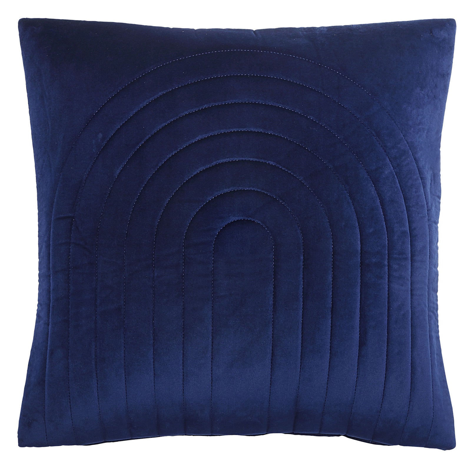 Pichu indoor pillow in navy blue with quilted rainbow pattern.