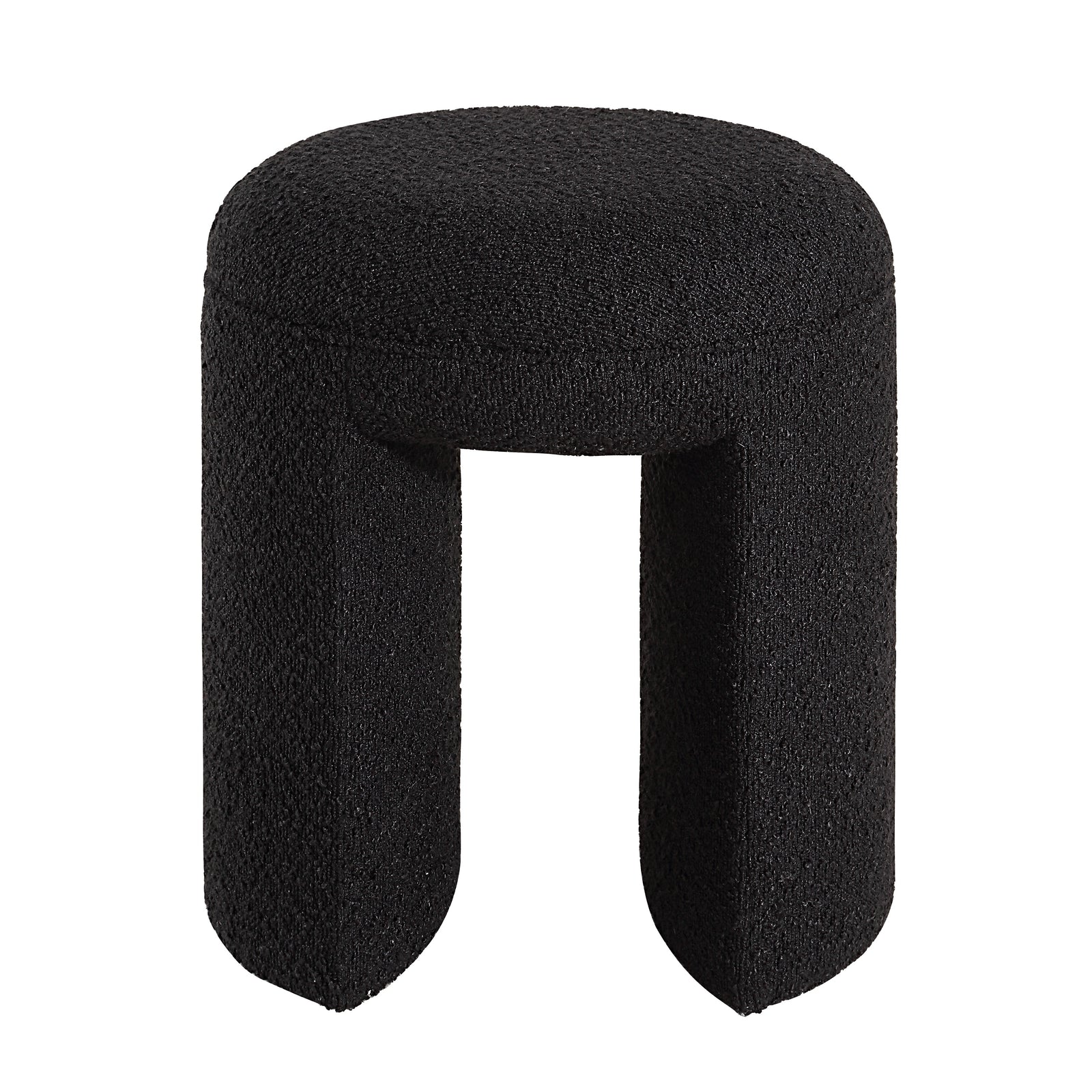 Amrah stool by Renwil in black with a textured fabric finish and unique cut-out legs