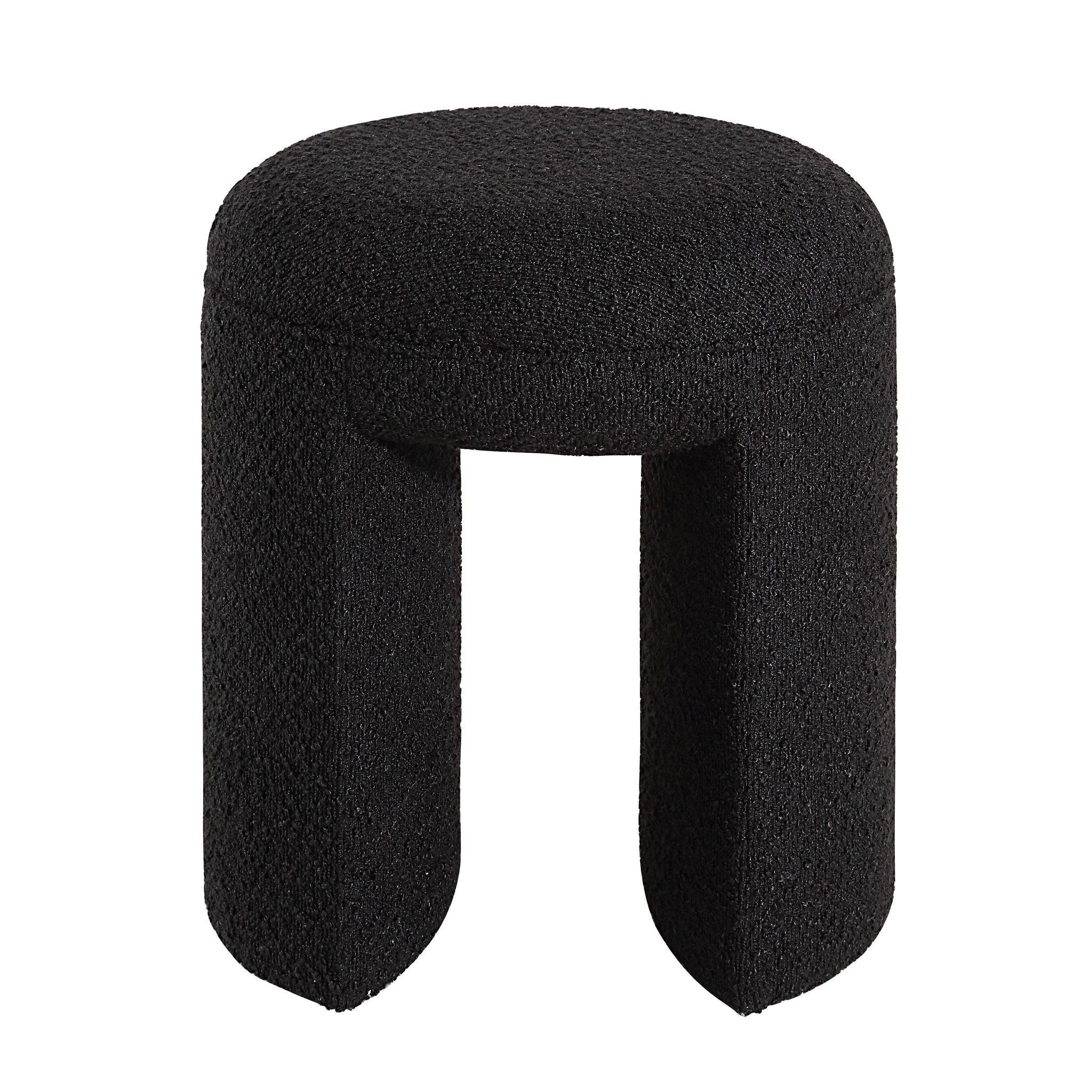 Amrah stool by Renwil in black with a textured fabric finish and unique cut-out legs