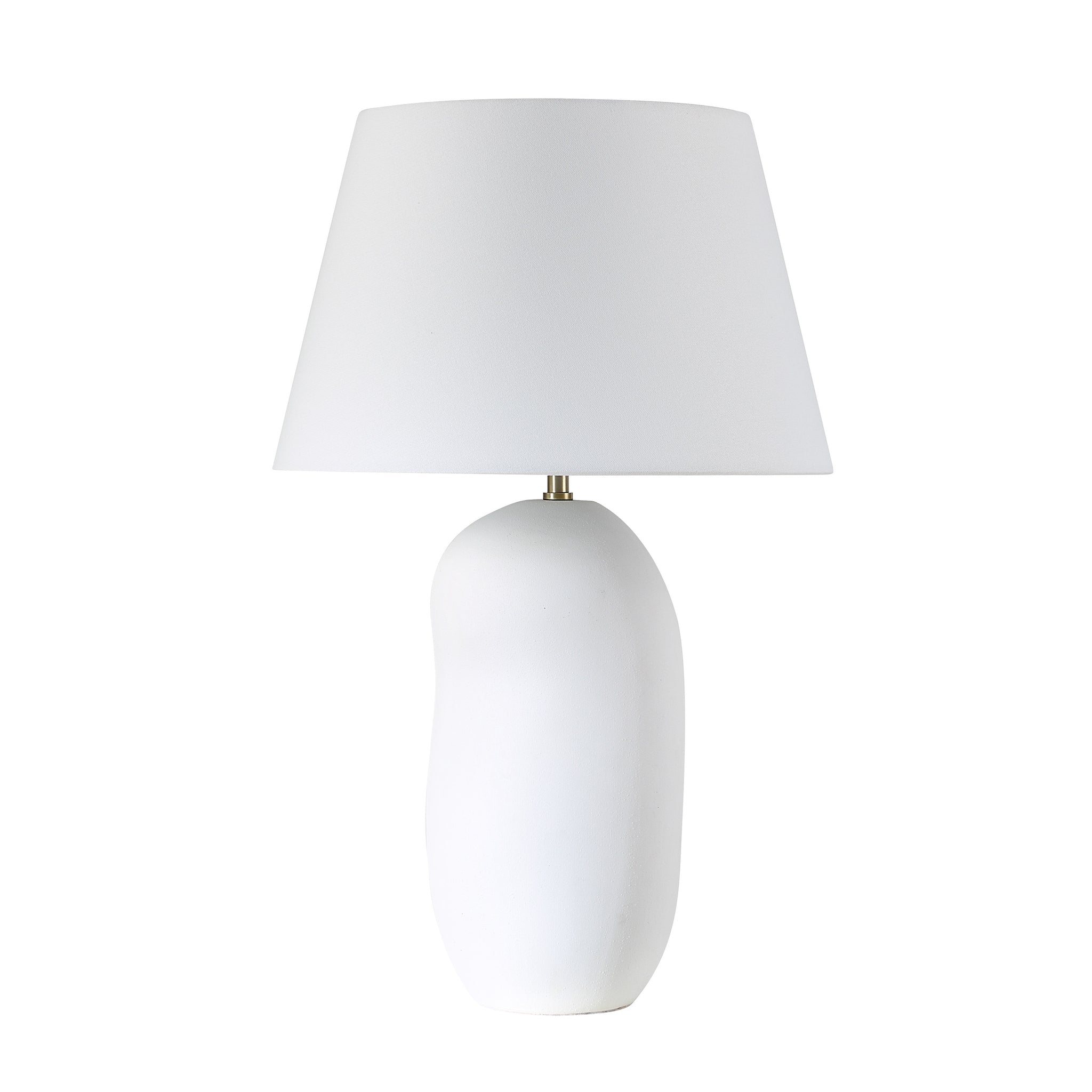 Katya Table Lamp featuring a smooth white base and a white shade.