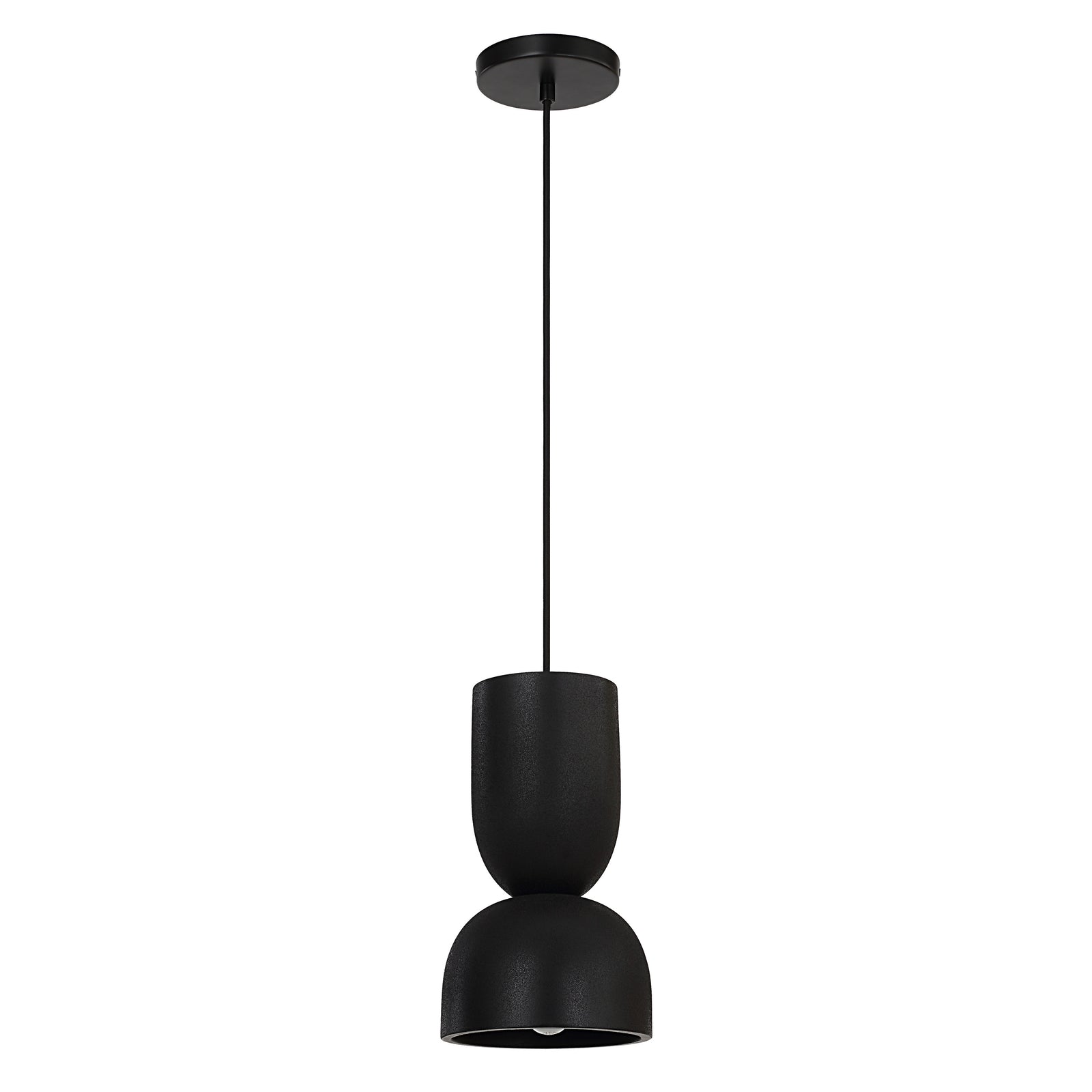 Caen chandelier in black with a modern two-tier design and textured finish.