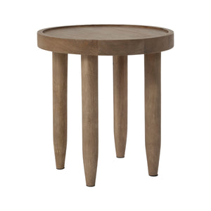 Cicoria side table in light wood with a round top and four tapered legs