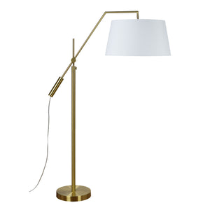 Claire Floor Lamp in brass with a white fabric shade, featuring an adjustable arm.
