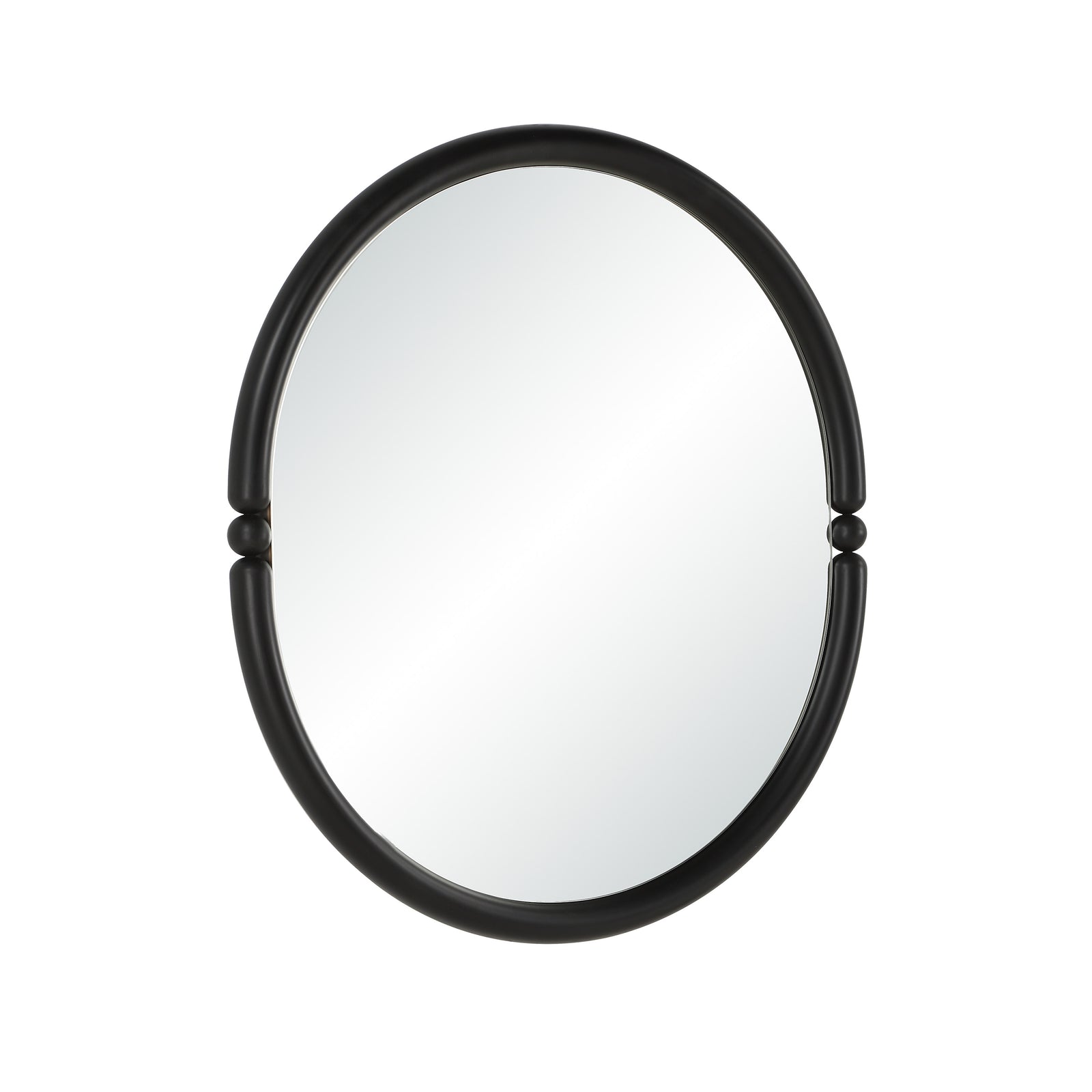 Ditto mirror by Renwil, round shape with a black frame and smooth reflective surface.