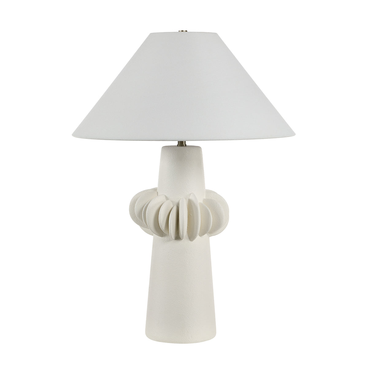 Disla Table Lamp with a textured white base and a white conical shade