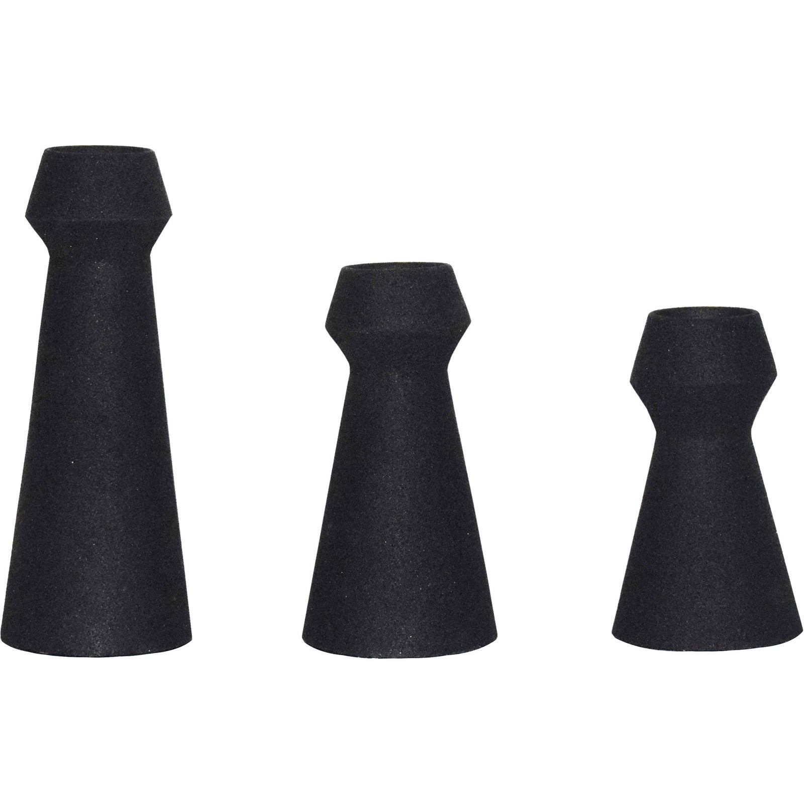 Granfeld Vase by Renwil in black, three conical shapes with textured finish.
