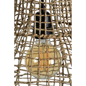 Close-up of Nahanni Ceiling Fixture showing the woven rattan shade and exposed bulb.
