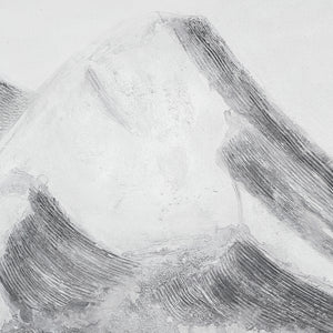 Detailed view of Romi canvas art highlighting the abstract mountain peaks in gray tones.