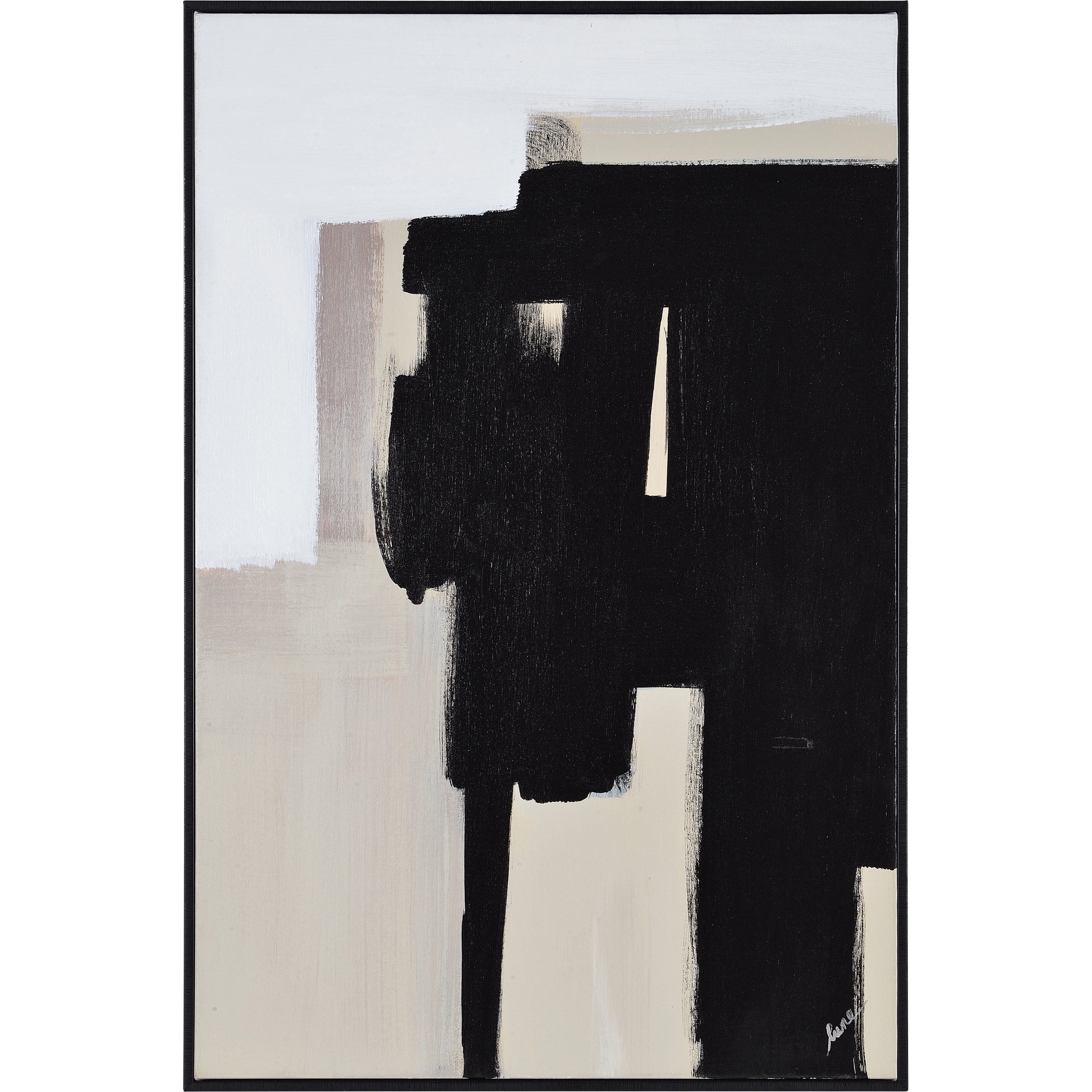Telesto Canvas Art showcasing bold black shapes against a light beige background.