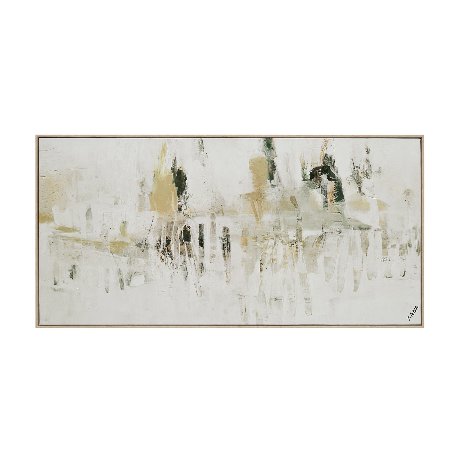 Oriel canvas art featuring abstract design in neutral tones with green accents