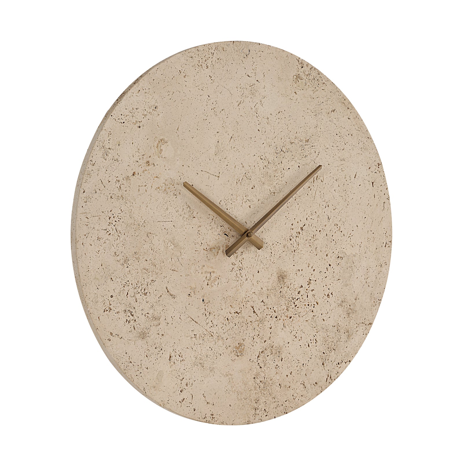 Fusion book holder in beige with a textured circular design and bronze clock hands.