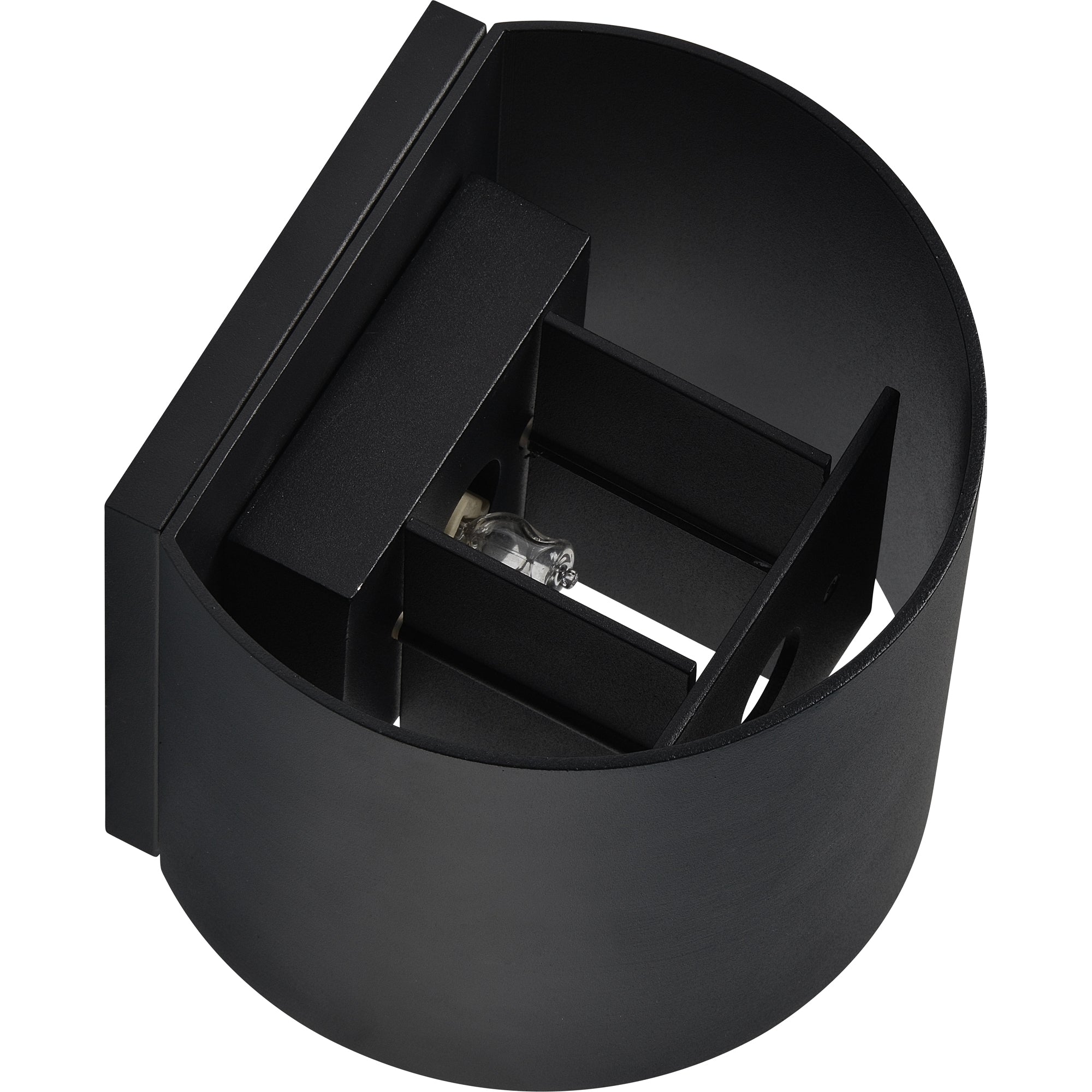 Lark Wall Sconce in matte black, showcasing a modern cylindrical design with visible light bulb.