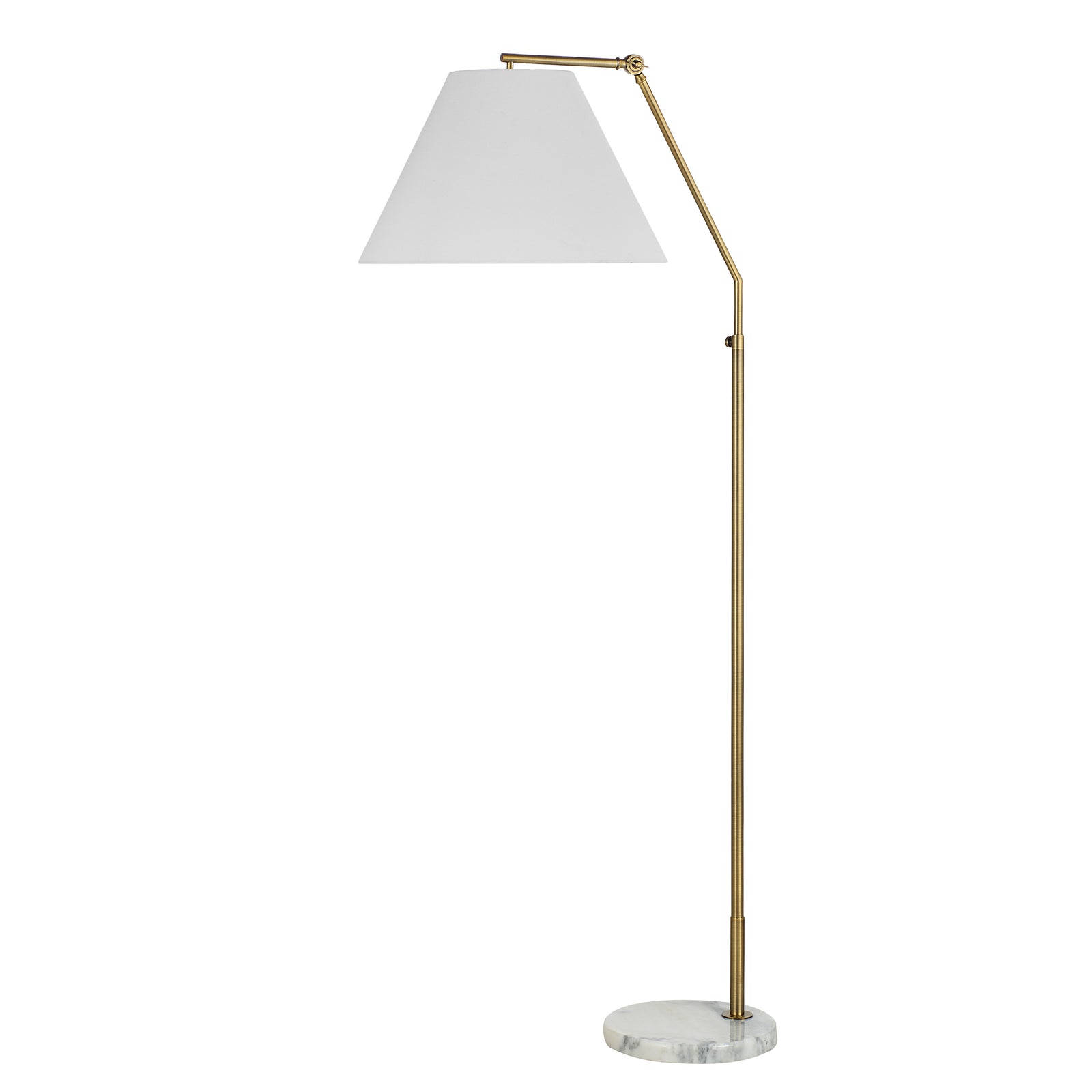 Claire Floor Lamp with white shade and gold metal arm, marble base