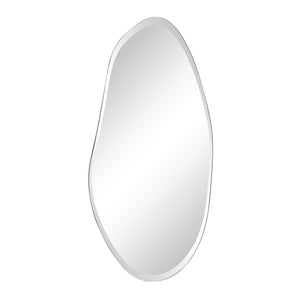 Anogia mirror by Renwil, smooth organic shape, silver trim, clear reflective surface, modern style.