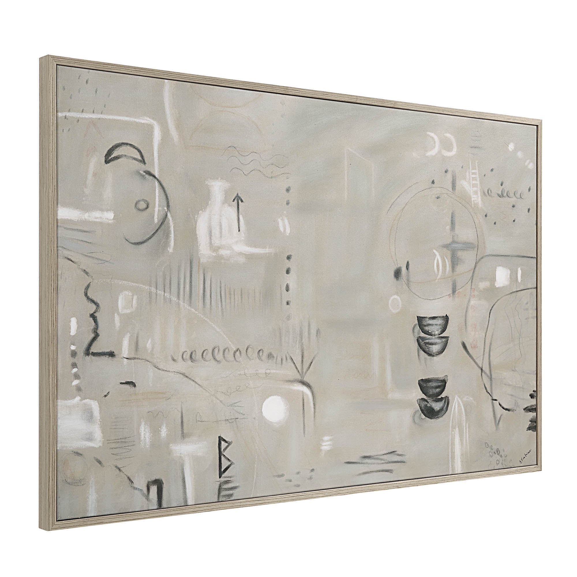 Kore Canvas Art shown at an angle, highlighting abstract patterns in soft colors