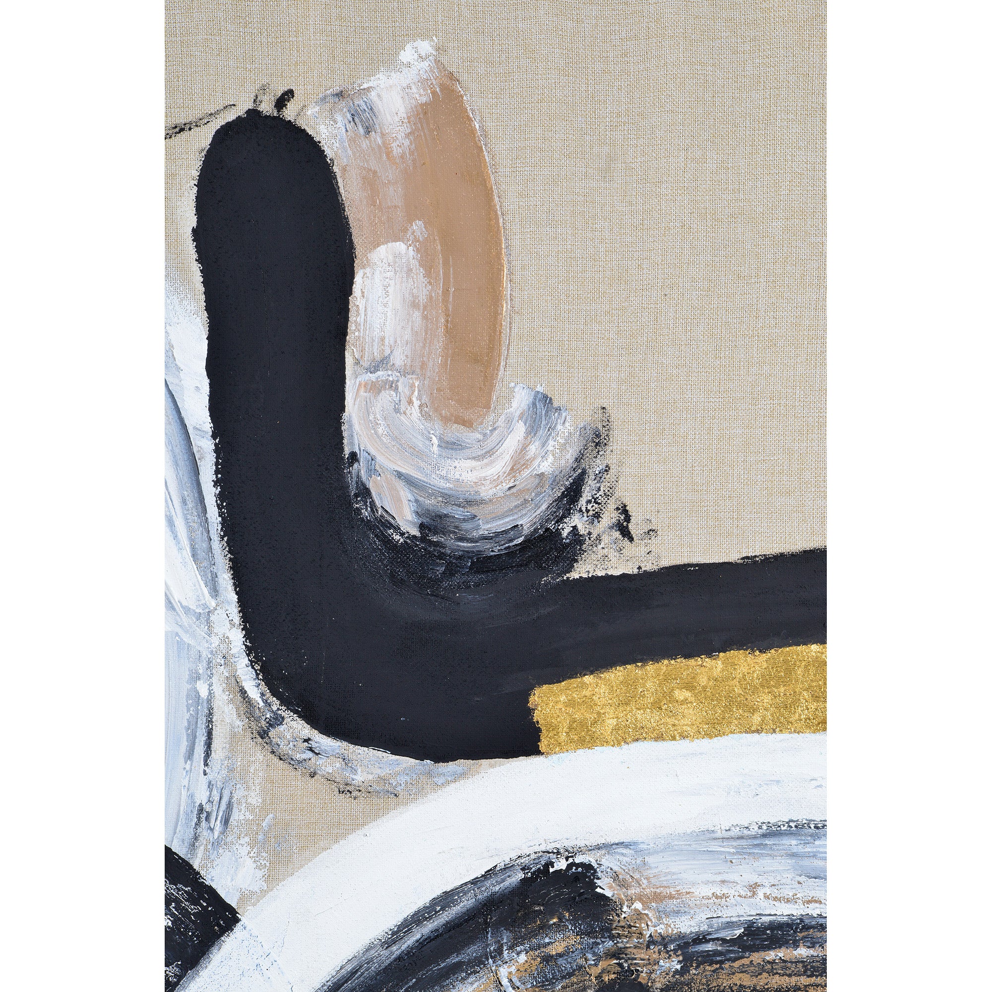 Ilya Canvas Art close-up of black and gold abstract strokes on a textured beige background