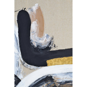 Ilya Canvas Art close-up of black and gold abstract strokes on a textured beige background