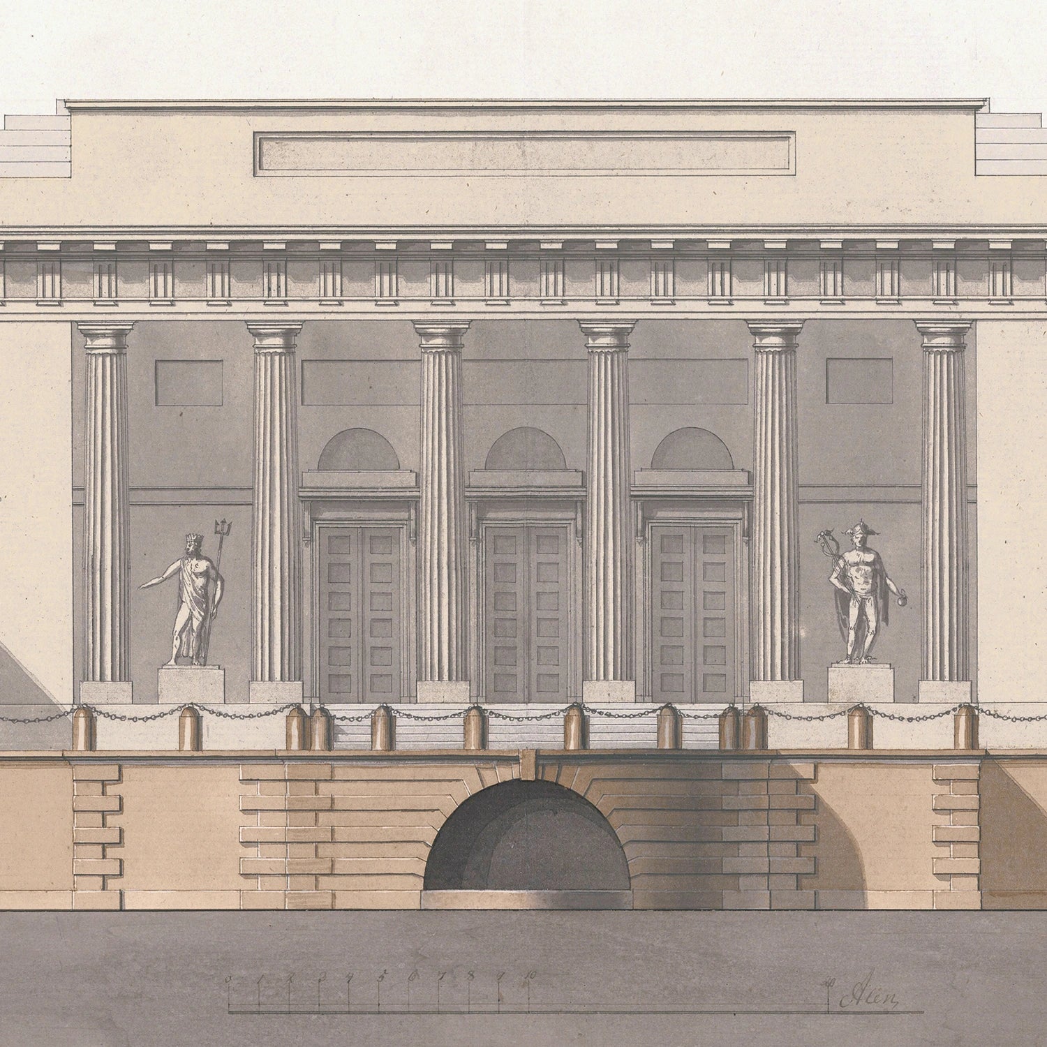 side view of Italian Villa Facade III, C. 1838 luxury Artwork