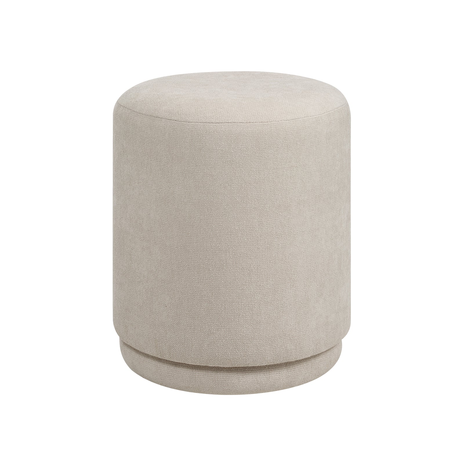 Persea stool in light beige fabric with a round top and smooth finish.