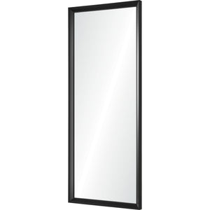 Delacorte Wall Mirror angled view featuring a black frame and clear reflective glass.