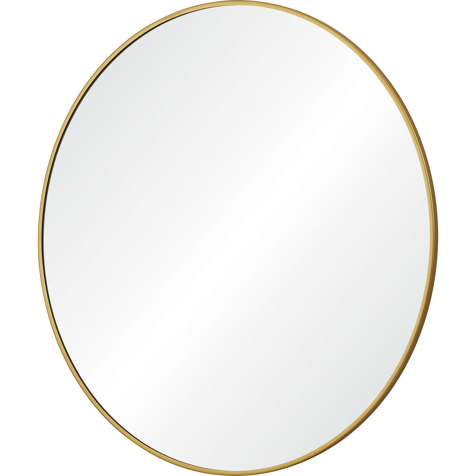 Alegre Wall Mirror with a round shape and a thin gold frame.