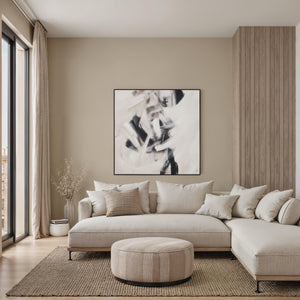 Clary canvas art displayed in a modern living room setting with neutral decor