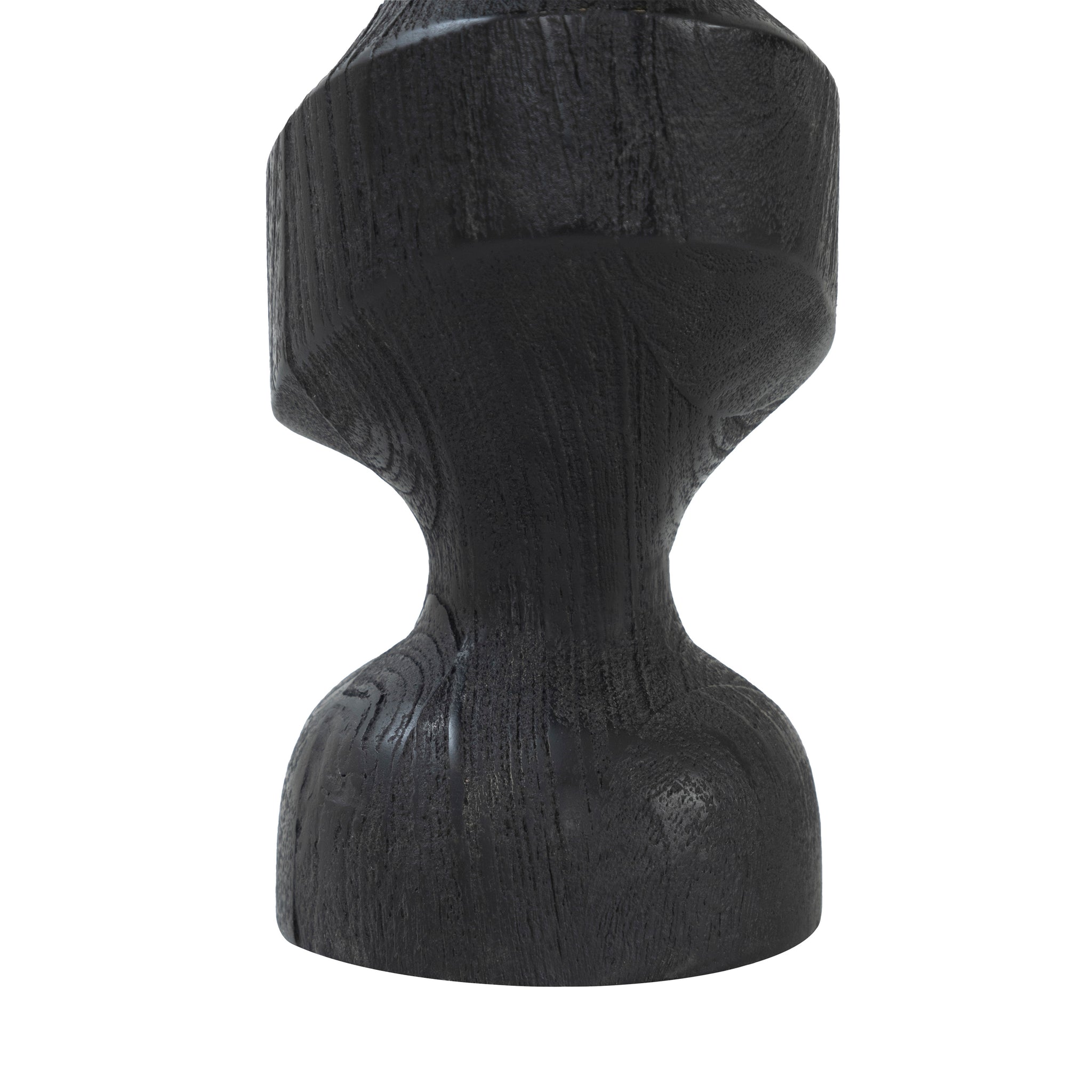 Severn by Renwil black wooden candle holder viewed from a lower angle, showcasing its curves.