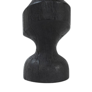 Severn by Renwil black wooden candle holder viewed from a lower angle, showcasing its curves.