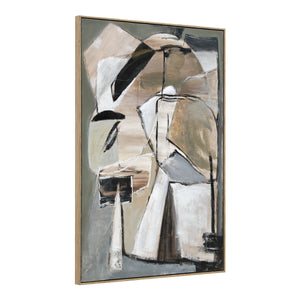 Pascal canvas art shown from a side angle, highlighting its abstract design in muted colors.
