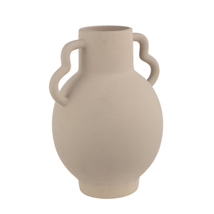 Monet Vase by Renwil, beige ceramic vase featuring a rounded body and two handles