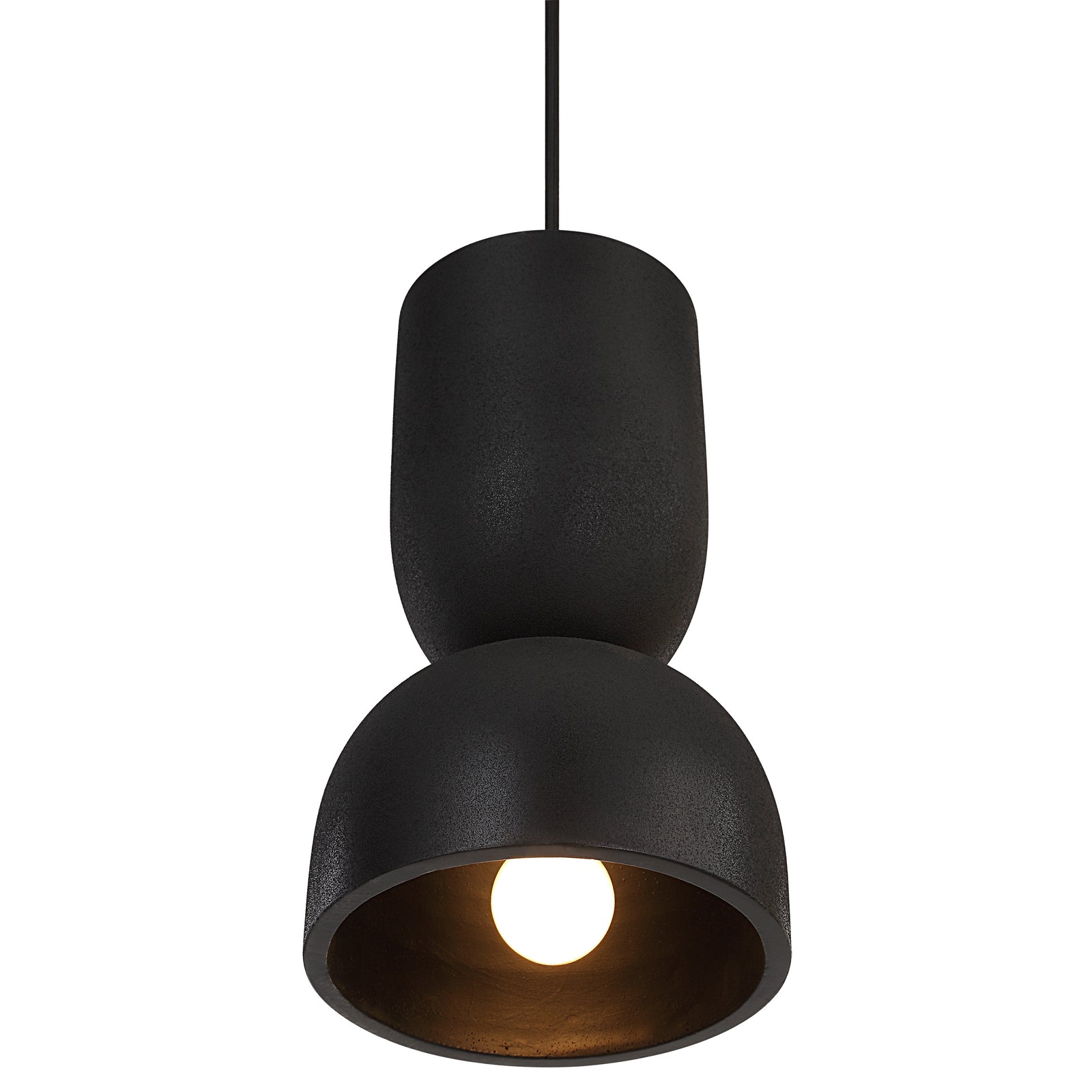 Caen chandelier in black with a modern two-tier design and textured finish.