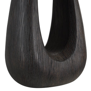 Close-up of the dark wood base of the Beckham Table Lamp showcasing its textured finish