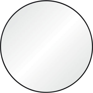 Claribel Wall Mirror with a round shape and black frame, featuring a reflective surface.