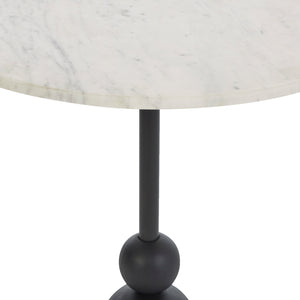 Top view of Corrine Table highlighting the white marble surface and black stem
