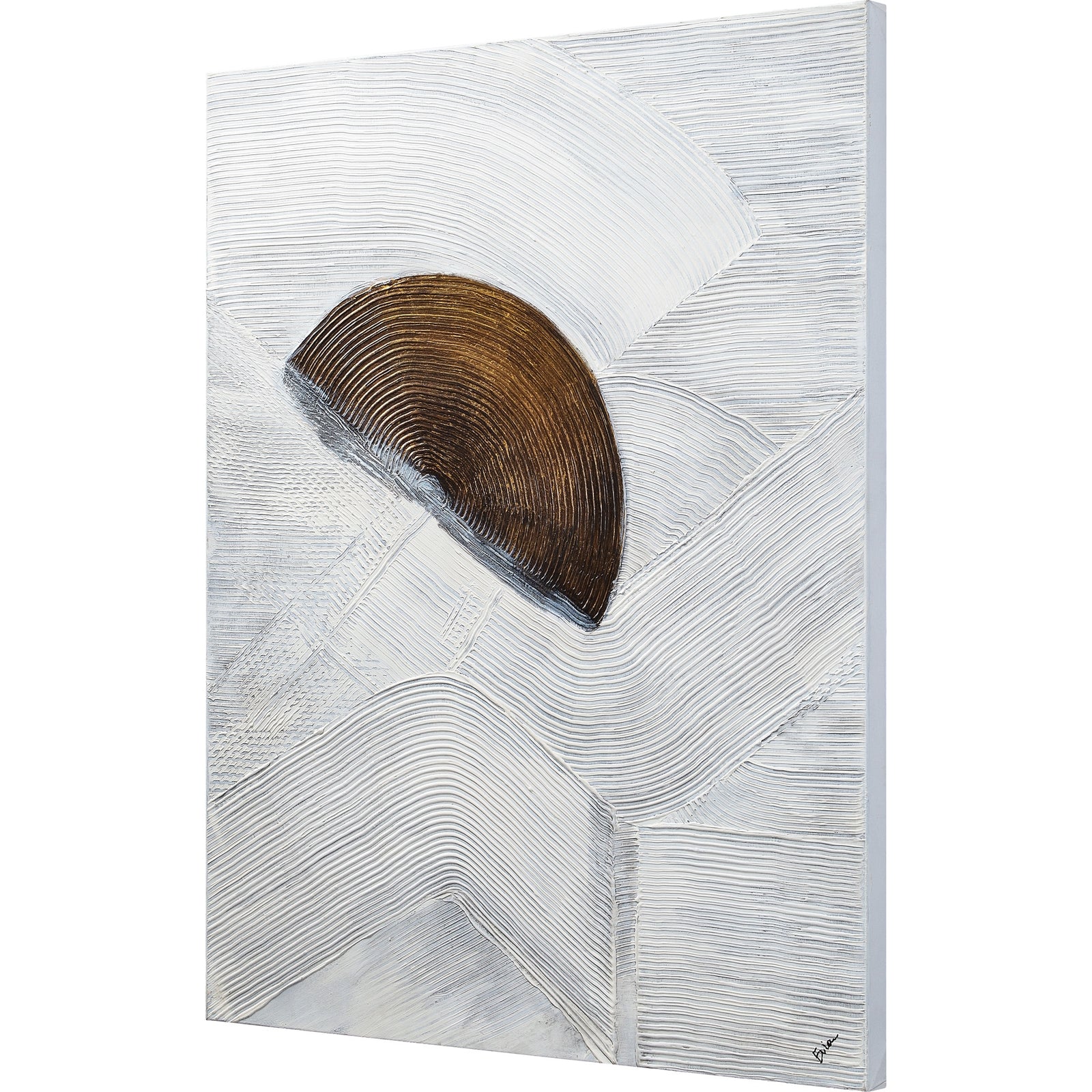 Skylab canvas art featuring a textured brown half-circle on a white background.
