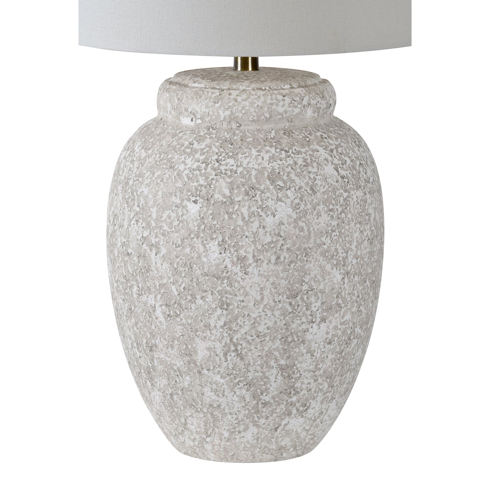 Wassily Table Lamp with a textured light gray ceramic base and a white fabric shade.
