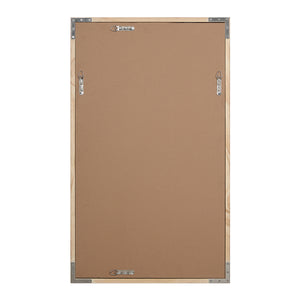 Back view of Canas mirror with a brown backing and metal hanging hardware.
