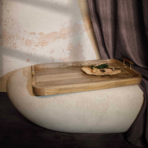 Mango Tray by Renwil, styled on a decorative surface with natural elements.