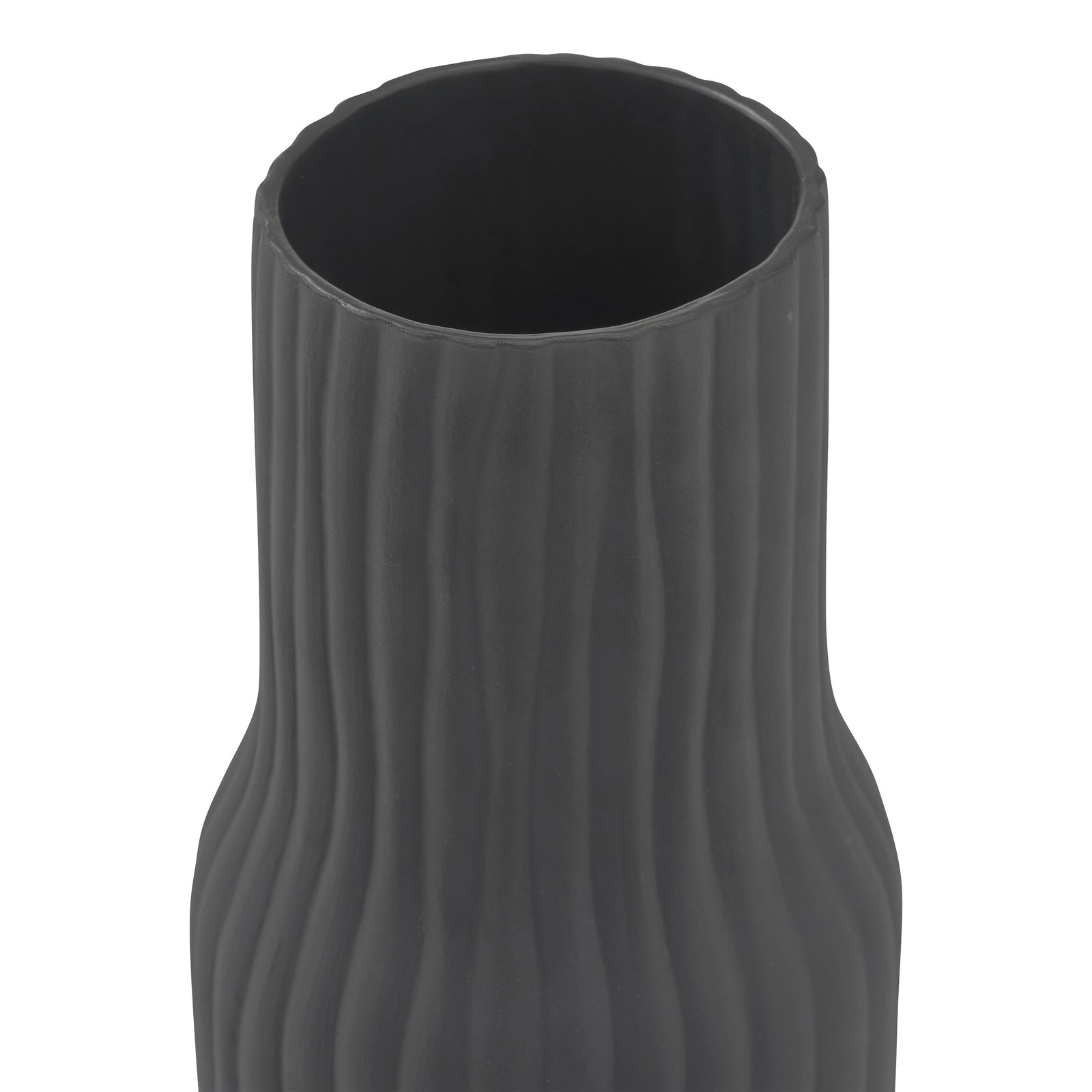 Nocera Vase by Renwil, tall black ceramic vase with vertical ribbed texture