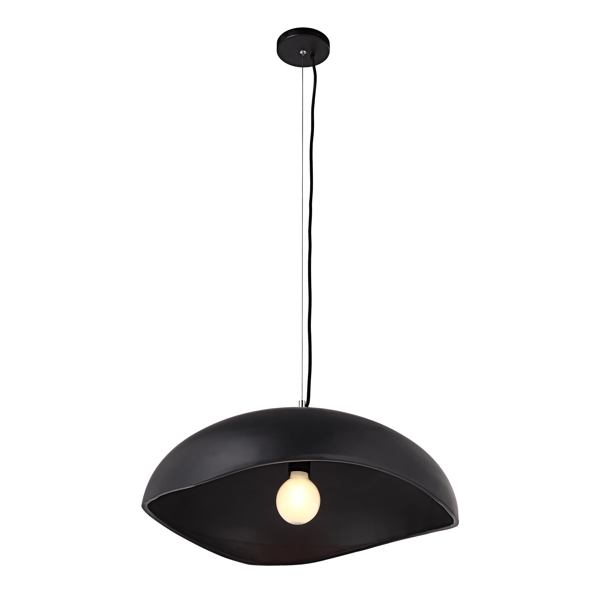 Filomena Ceiling Fixture in black with a visible bulb, showcasing its modern design.