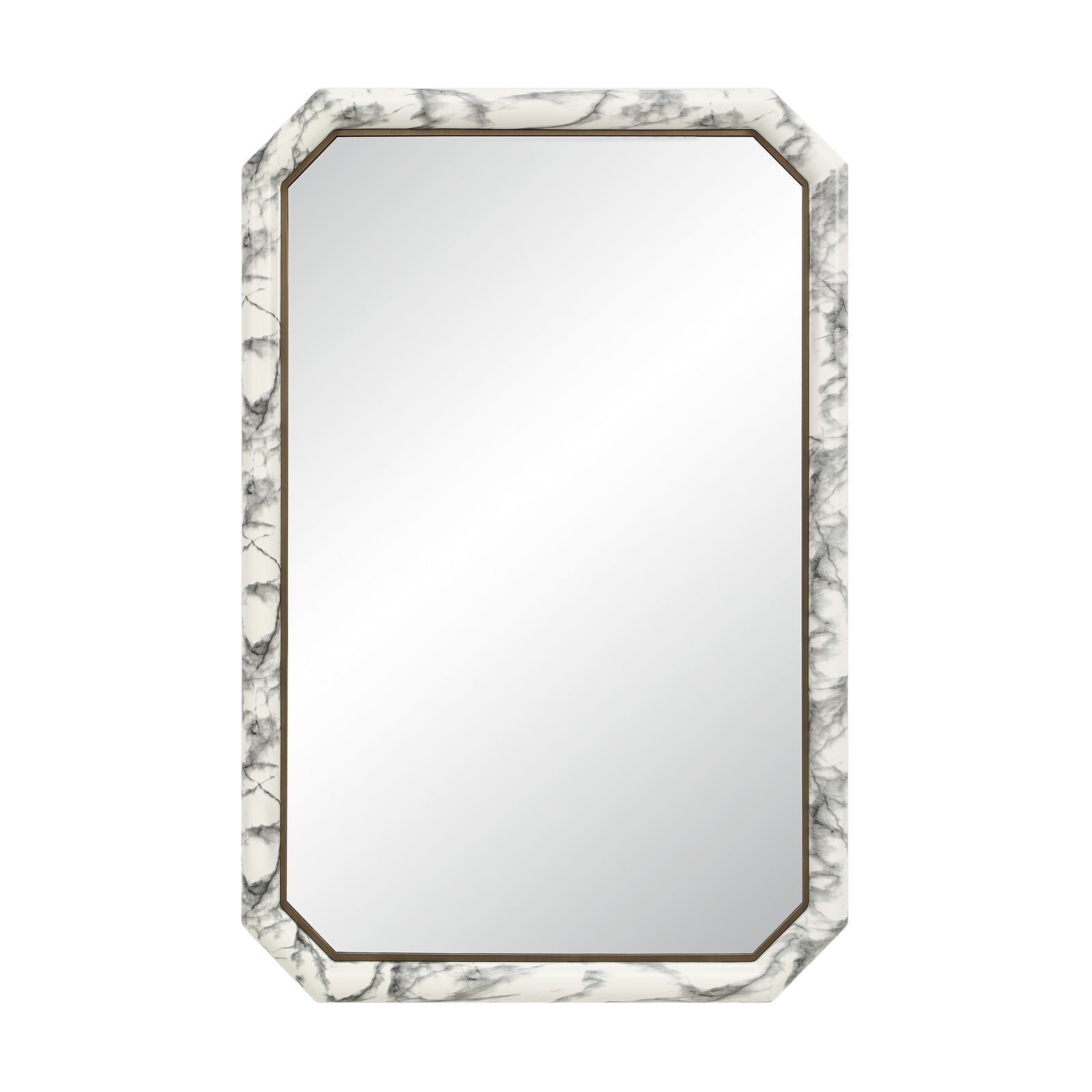Venus mirror with a marble-patterned frame in white and gray, rectangular shape