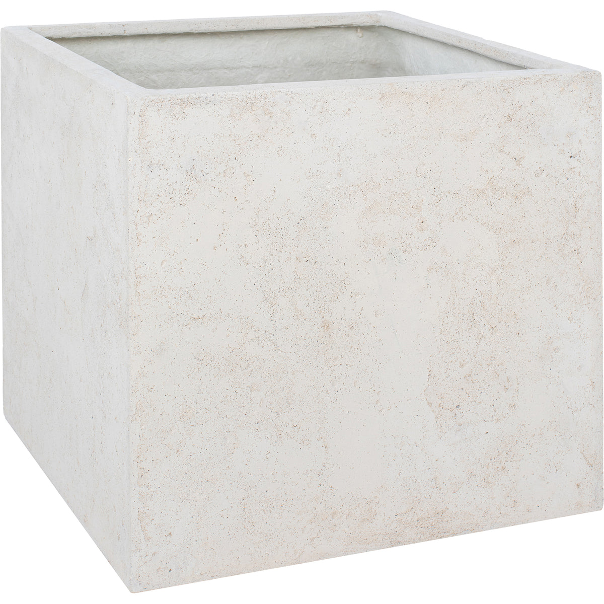 Alona Planter in light textured concrete with a square shape and open top view.