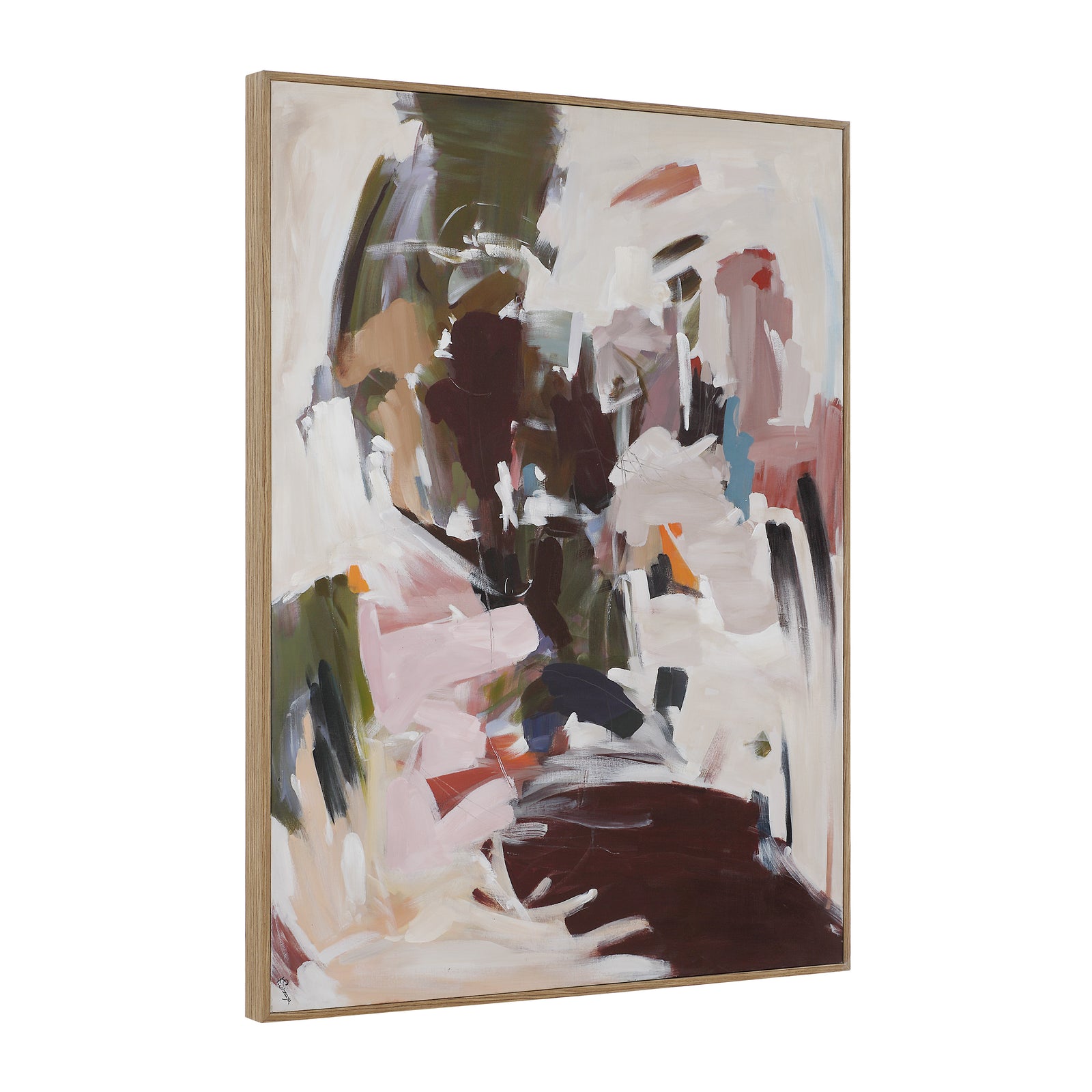 Valenca canvas art featuring abstract brush strokes in earthy tones and pastels.