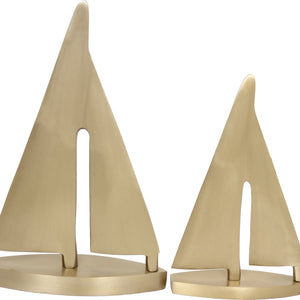Fable Statue by Renwil, close-up of two gold sailboat sculptures with sleek lines.