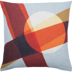 Lamego indoor pillow with abstract geometric pattern in red, orange, and blue colors