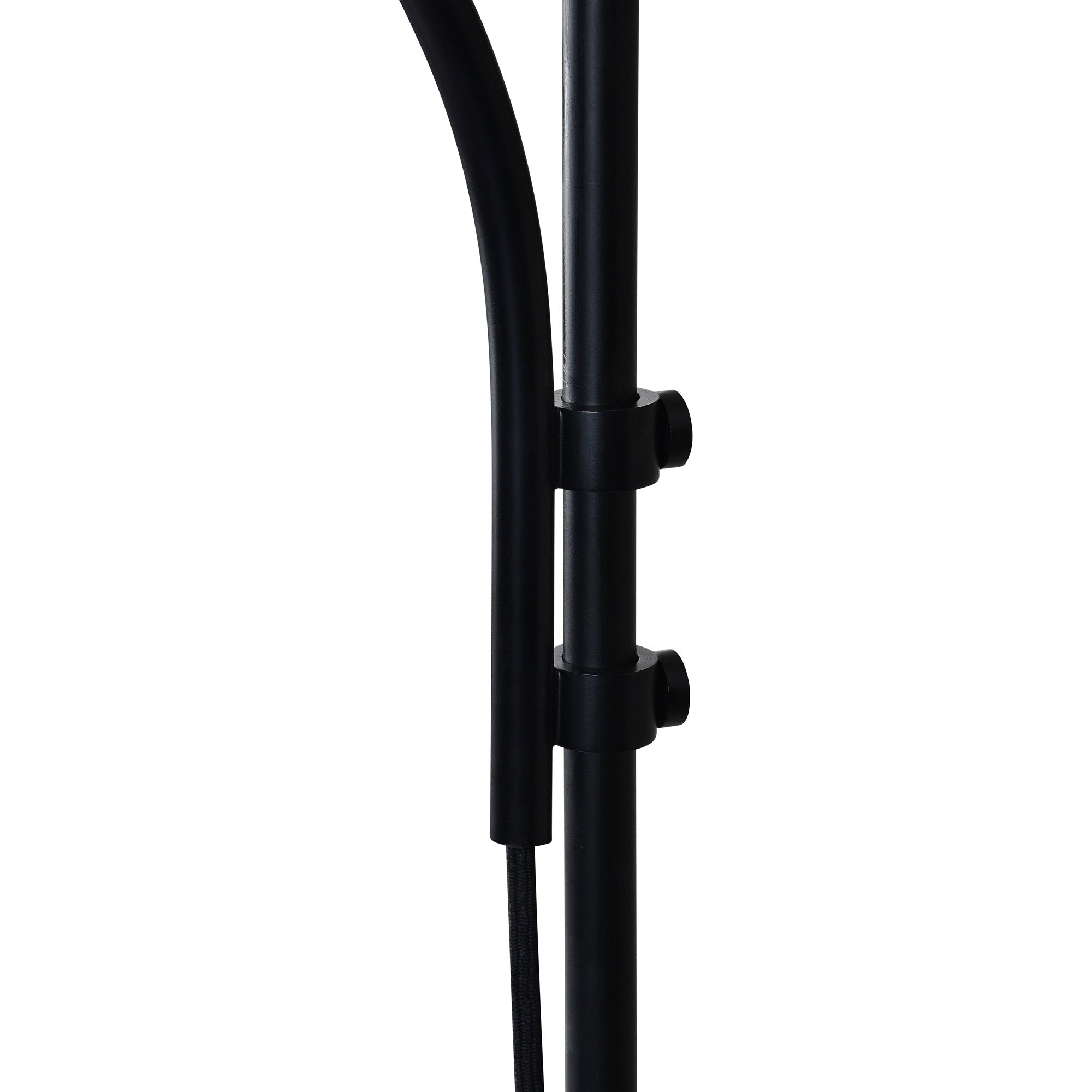 Close-up of the Draco Wall Sconce's black metal arm and attachment points.