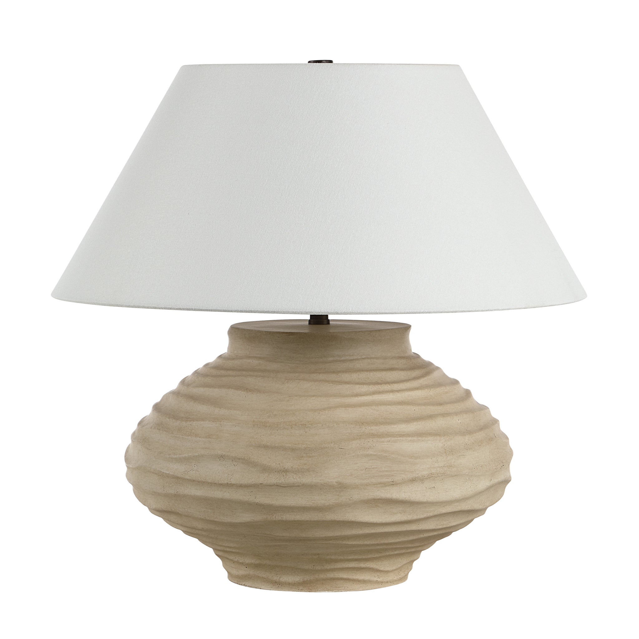 Ola table lamp by Renwil with a textured beige base and white shade