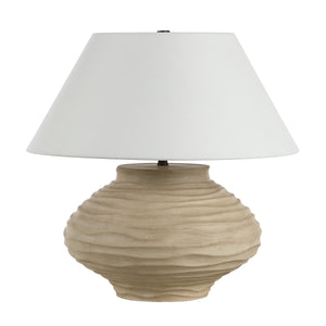Ola table lamp by Renwil with a textured beige base and white shade