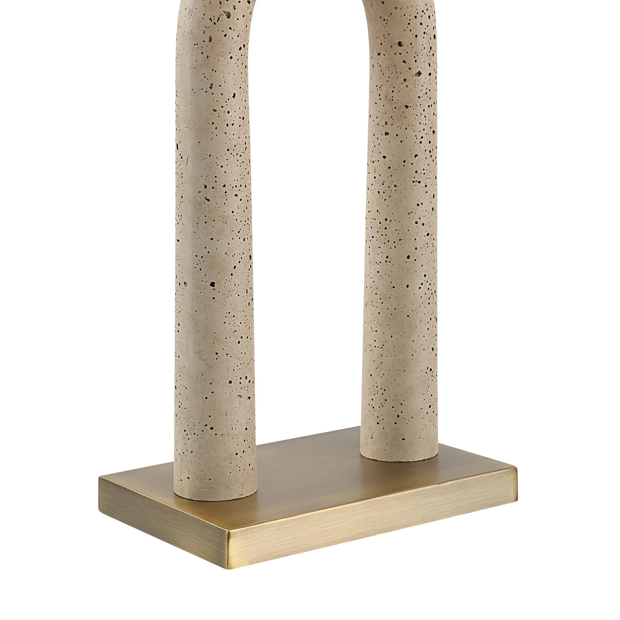 Close-up of Primula table lamp's beige base and brass square base